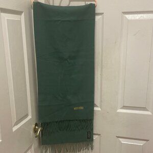 LUXURY MOSCHINO Dark Green LAMBSWOOL FRINGE SCARF. MADE in ITALY